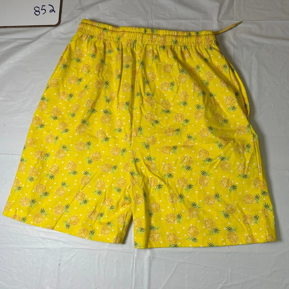 Cozee Corner Yellow Pineapple Polka Dot Cotton Lounge Pajama Shorts Womens‎ Med